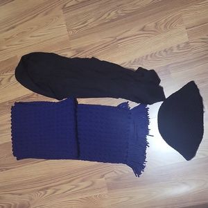 3 cold weather accessories lot scarf scarves ski hat crocheted beanie NWOT black